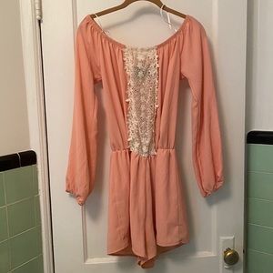 NEW Francesca’s Blush Off the Shoulder Lace Romper